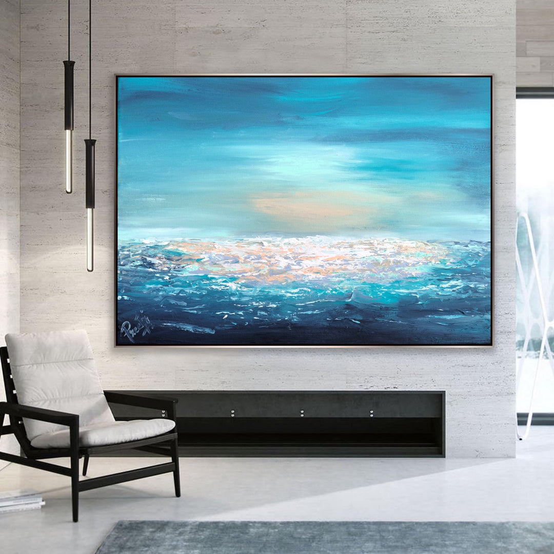 Coastal  - Coastal art, seascape painting, Abstract painting, Minimalist Art, Framed painting, Wall Art, Modern Wall Decor, Large painting, Local Artist
