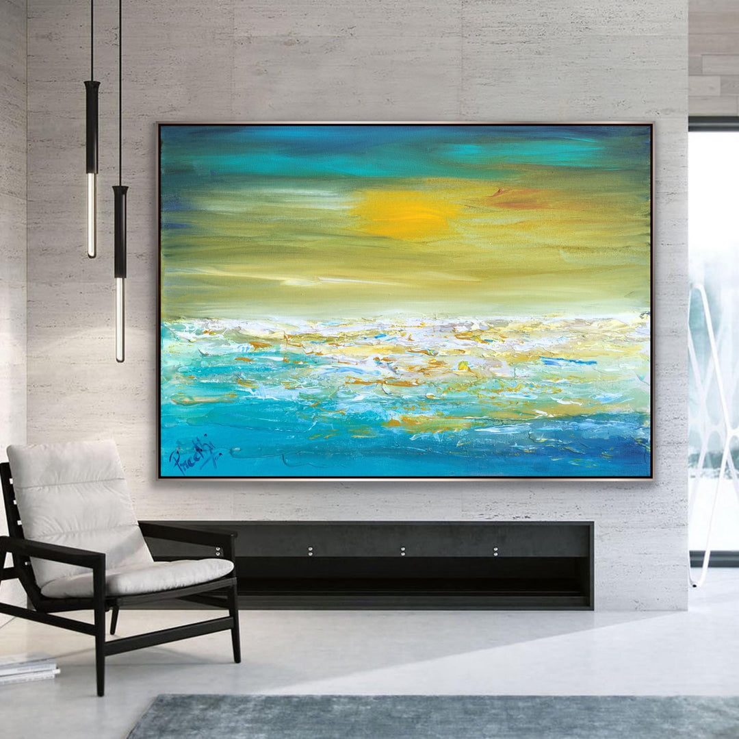 Beautiful day - Custom Art - Coastal art, seascape painting, Abstract painting, Minimalist Art, Framed painting, Wall Art, Modern Wall Decor, Large painting, Local Artist