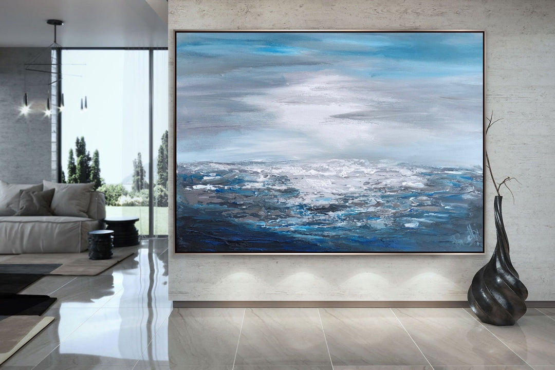 Cloudy sky  - Coastal art, seascape painting, Abstract painting, Minimalist Art, Framed painting, Wall Art, Modern Wall Decor, Large painting, Local Artist