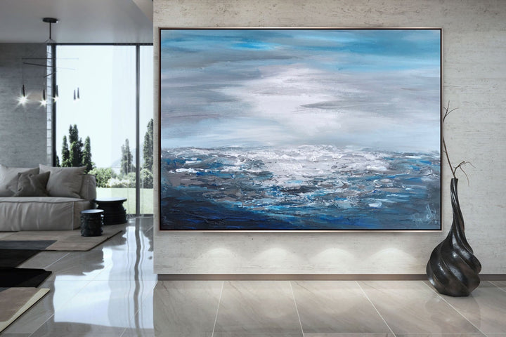 Cloudy sky  - Coastal art, seascape painting, Abstract painting, Minimalist Art, Framed painting, Wall Art, Modern Wall Decor, Large painting, Local Artist