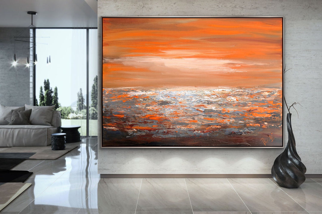 Peachy sky  - Coastal art, seascape painting, Abstract painting, Minimalist Art, Framed painting, Wall Art, Modern Wall Decor, Large painting, Local Artist