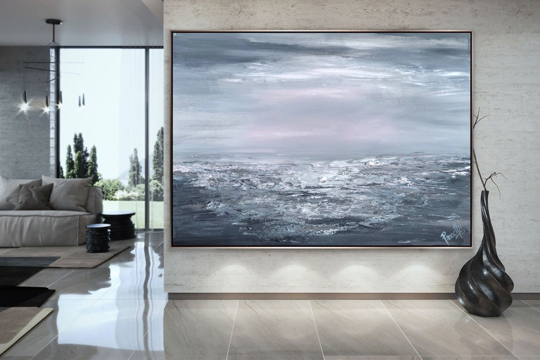 Stormy night  - Coastal art, seascape painting, Abstract painting, Minimalist Art, Framed painting, Wall Art, Modern Wall Decor, Large painting, Local Artist