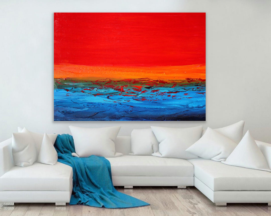 Sunset sea - Custom Art - Coastal art, seascape painting, Abstract painting, Minimalist Art, Framed painting, Wall Art, Modern Wall Decor, Large painting, Local Artist