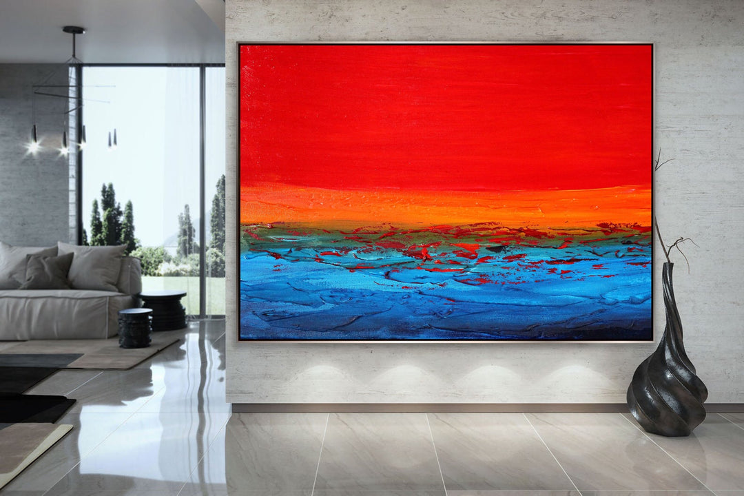 Sunset sea  - Coastal art, seascape painting, Abstract painting, Minimalist Art, Framed painting, Wall Art, Modern Wall Decor, Large painting, Local Artist