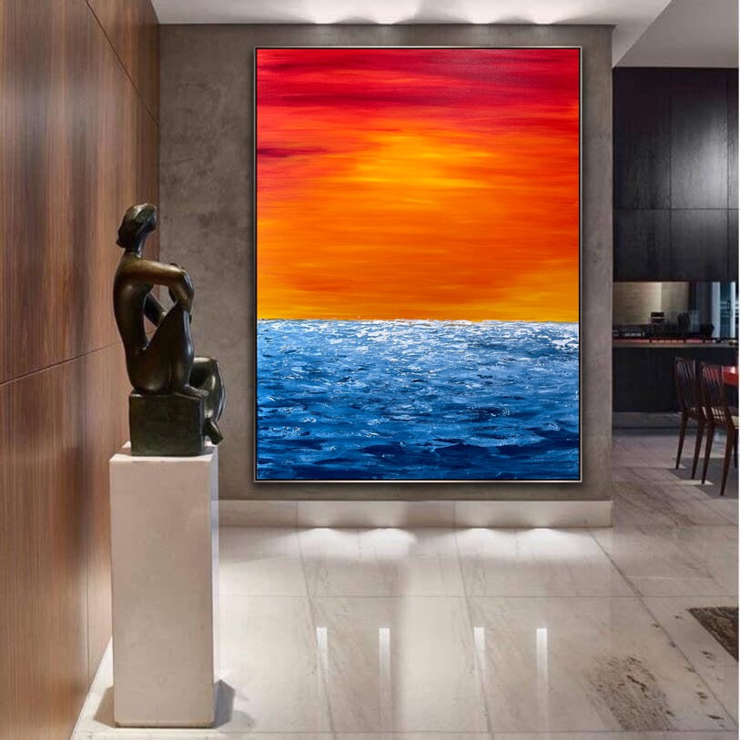 Sunny Beach - Custom Art - Coastal art, seascape painting, Abstract painting, Minimalist Art, Framed painting, Wall Art, Modern Wall Decor, Large painting, Local Artist