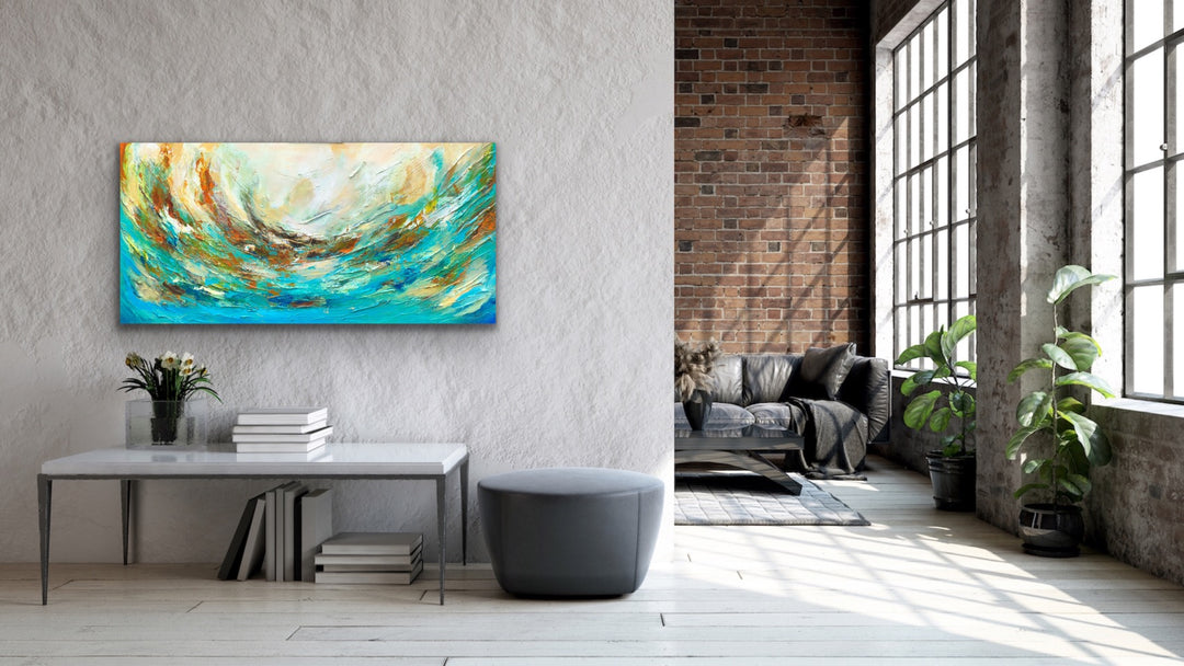 The storm - 24x48 - Original Contemporary Modern Abstract Paintings by Preethi Arts