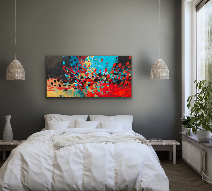 Joyous - 24x48 -Abstract painting, Modern Art, Wall art, Canvas painting, Framed art, Minimalist art