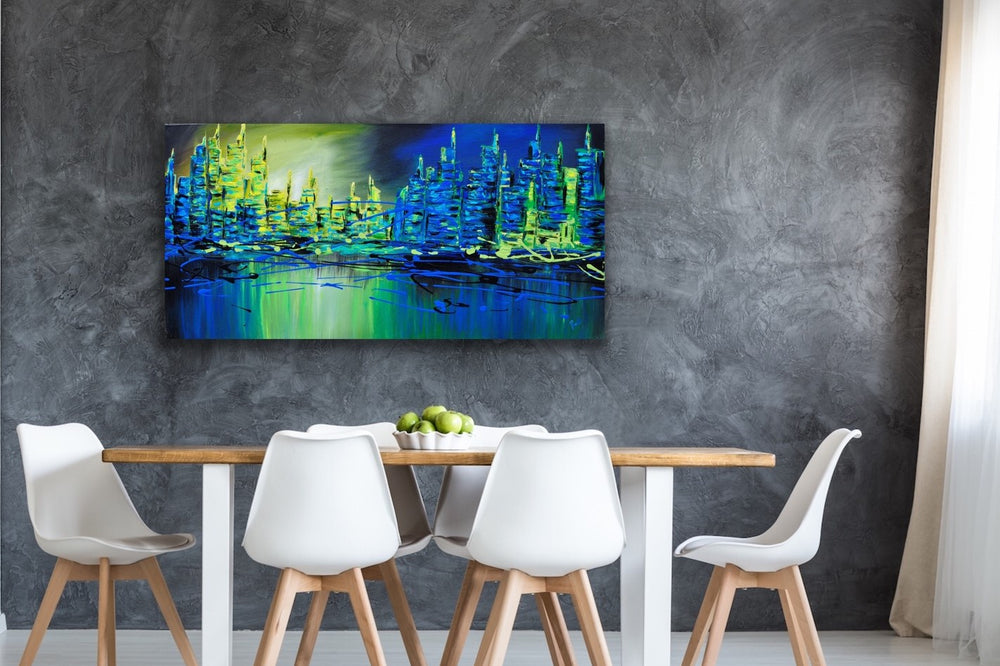 Blue Reflection - 24x48 - Abstract painting, Modern Art, Wall art, Canvas painting, Framed art, Minimalist art