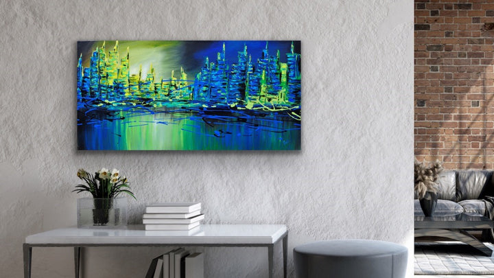 Blue Reflection - 24x48 - Abstract painting, Modern Art, Wall art, Canvas painting, Framed art, Minimalist art