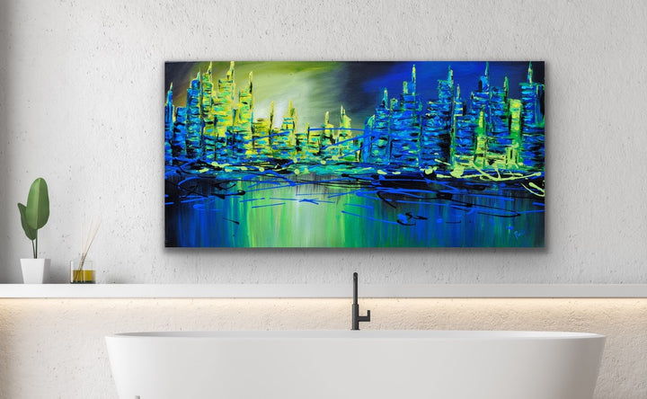 Blue Reflection - 24x48 - Abstract painting, Modern Art, Wall art, Canvas painting, Framed art, Minimalist art