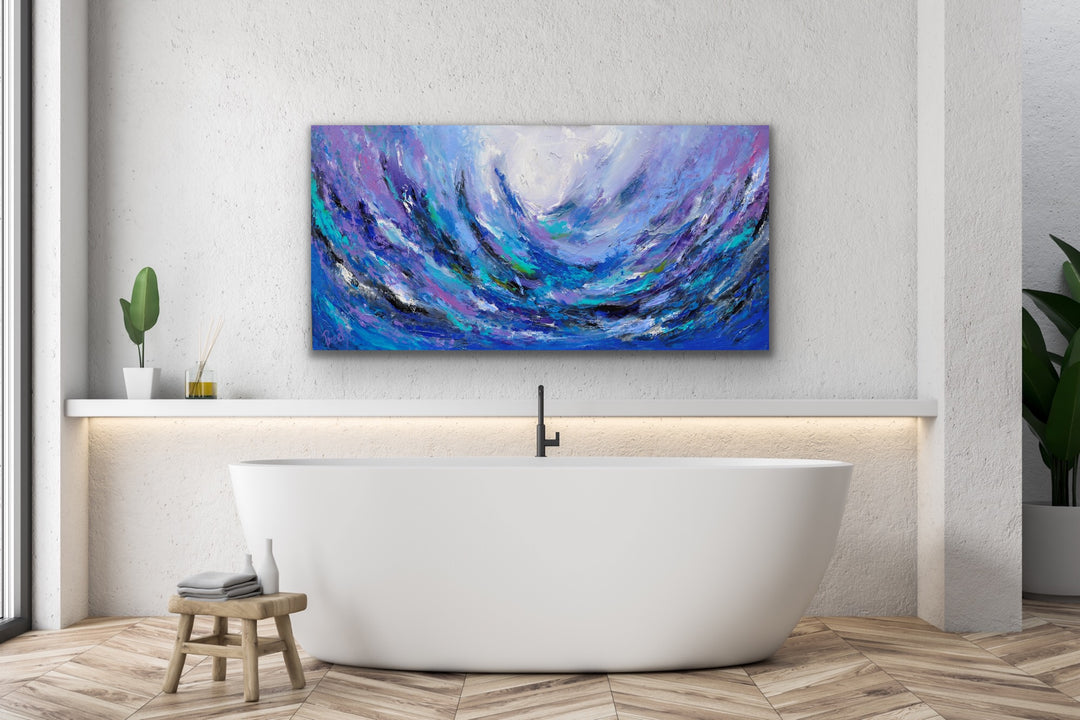 Spark in the sea - 24x48 - Abstract painting, Modern Art, Wall art, Canvas painting, Framed art, Minimalist art
