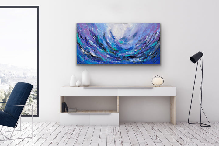 Spark in the sea - 24x48 - Abstract painting, Modern Art, Wall art, Canvas painting, Framed art, Minimalist art