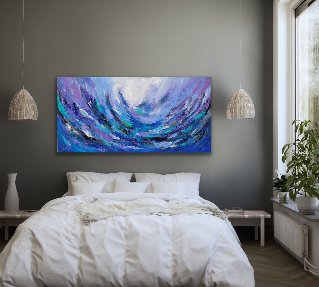 Spark in the sea - 24x48 - Abstract painting, Modern Art, Wall art, Canvas painting, Framed art, Minimalist art