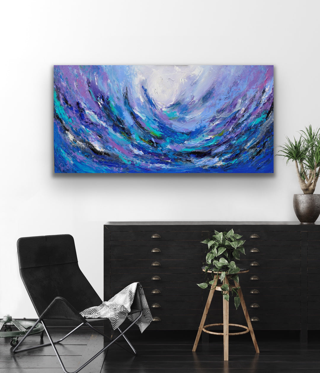 Spark in the sea - 24x48 - Abstract painting, Modern Art, Wall art, Canvas painting, Framed art, Minimalist art