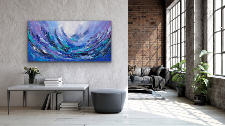 Spark in the sea - 24x48 - Abstract painting, Modern Art, Wall art, Canvas painting, Framed art, Minimalist art