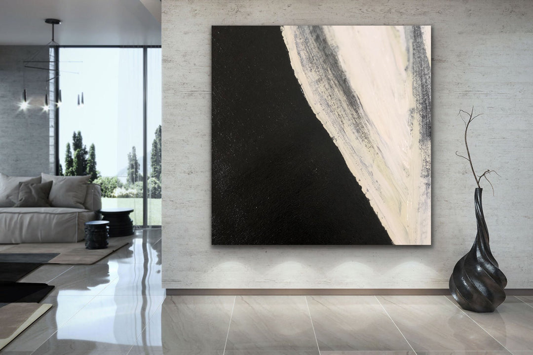 Silky  - Large abstract art gold oversized painting black abstract art 