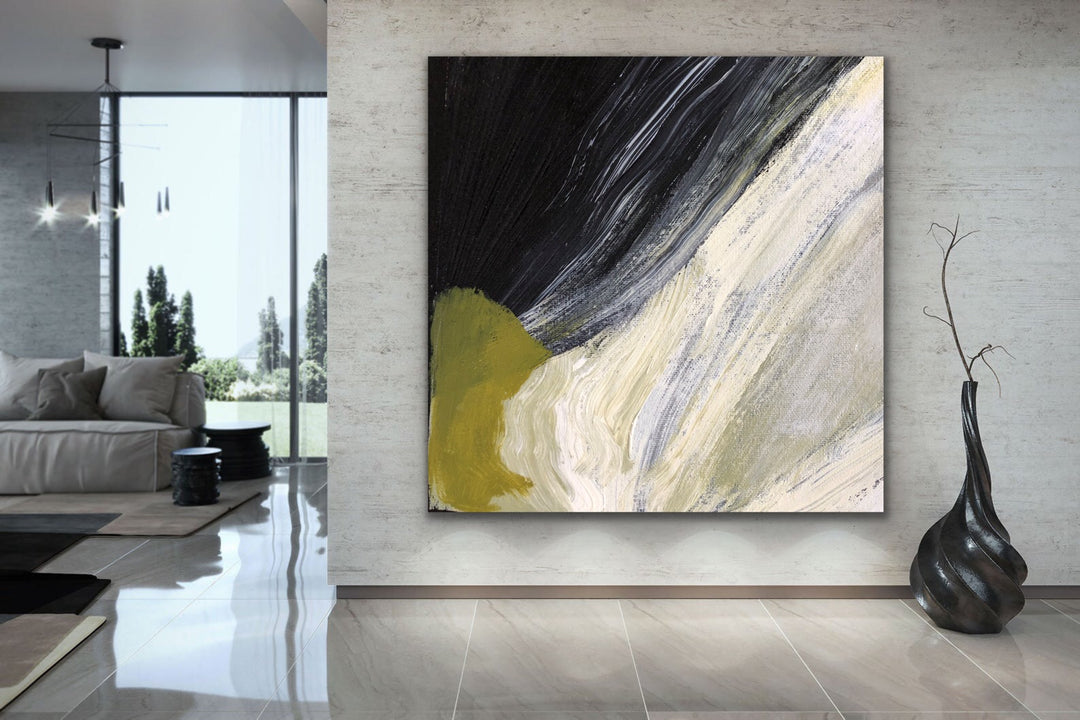 Primitive  - Large abstract art gold oversized painting black abstract art 