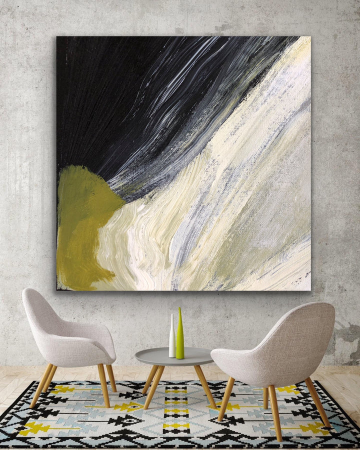 Primitive - Custom Art - Large abstract art gold oversized painting black abstract art 