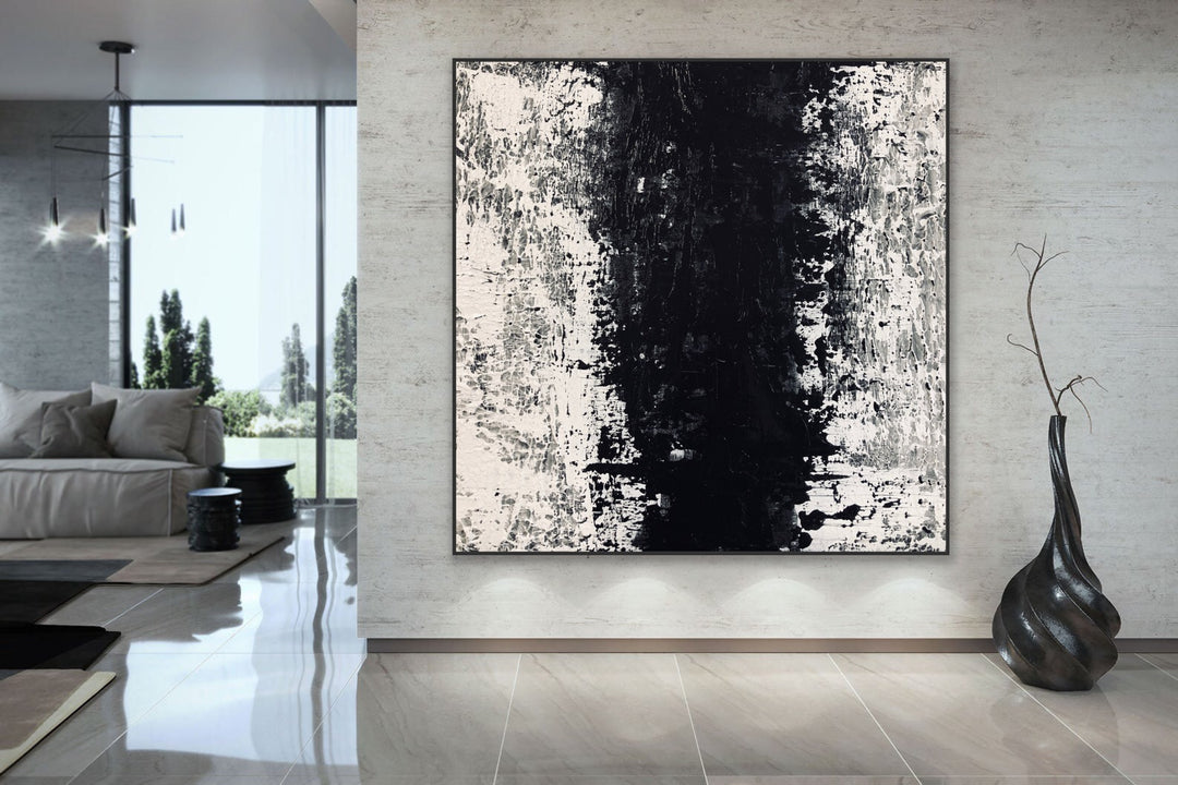 Music  - Large abstract art gold oversized painting black abstract art 