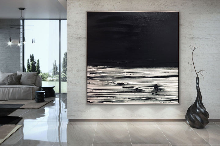 Rough - Custom Art - Large abstract art gold oversized painting black abstract art 