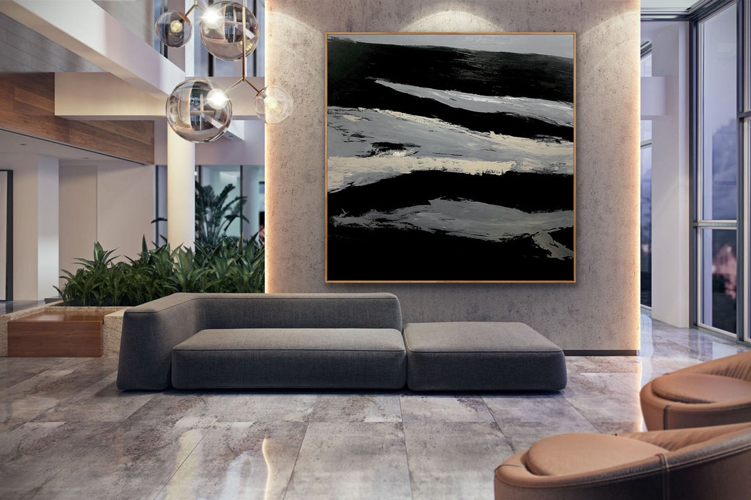 Trail - Custom Art - Large abstract art gold oversized painting black abstract art 