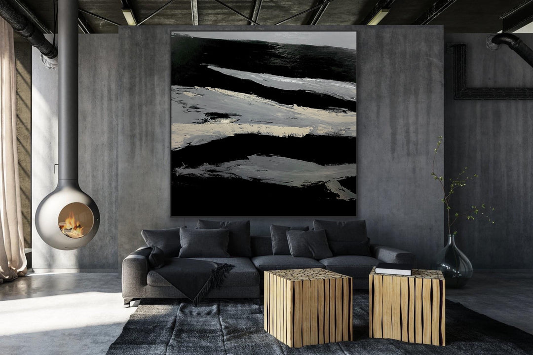 Trail - Custom Art - Large abstract art gold oversized painting black abstract art 