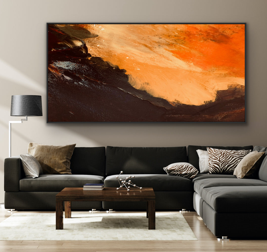 brown abstract art, minimal orange art, Early Morning - Custom Art 