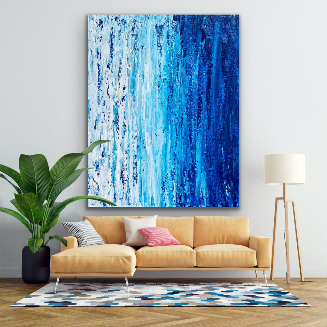 blue painting on canvas, wall art décor, Blue Ice - Custom Art - Preethi Arts