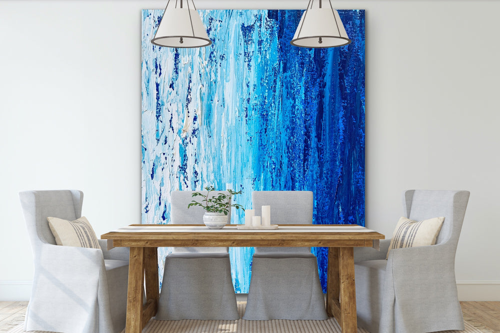 blue painting on canvas, wall art décor, Blue Ice - Custom Art - Preethi Arts