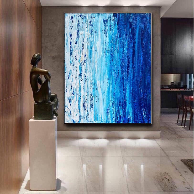 blue painting on canvas, wall art décor, Blue Ice - Custom Art - Preethi Arts