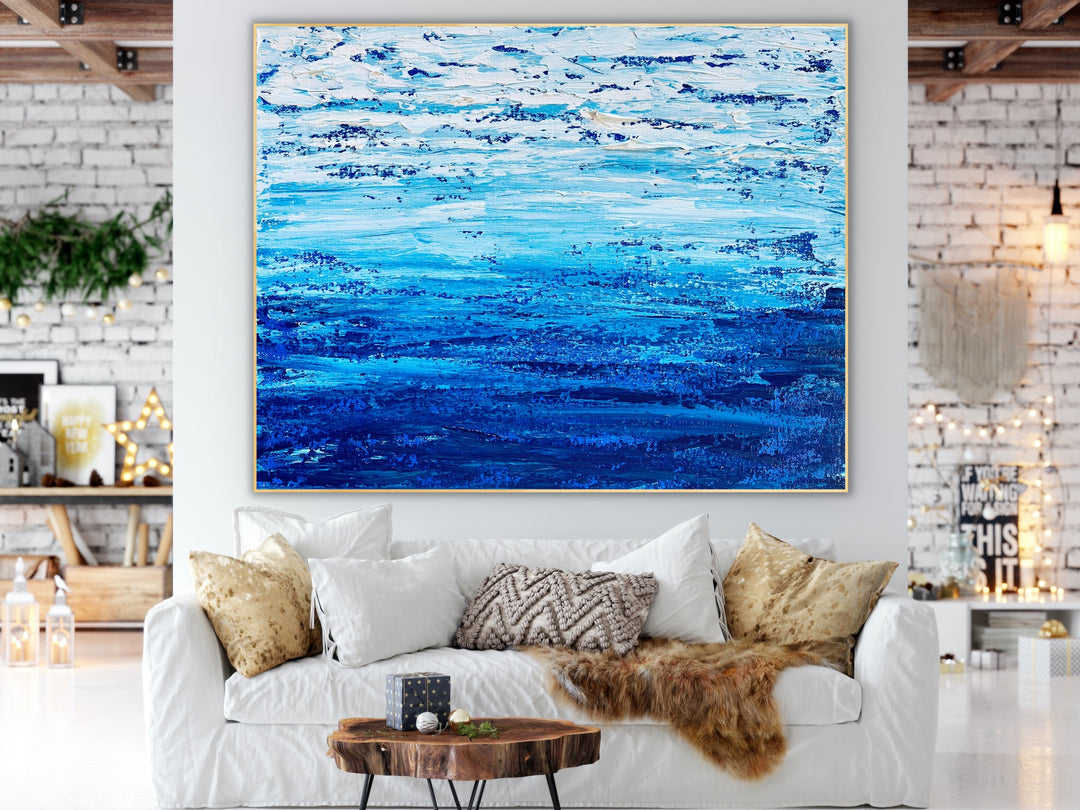 blue painting on canvas, wall art décor, Blue Ice - Custom Art - Preethi Arts