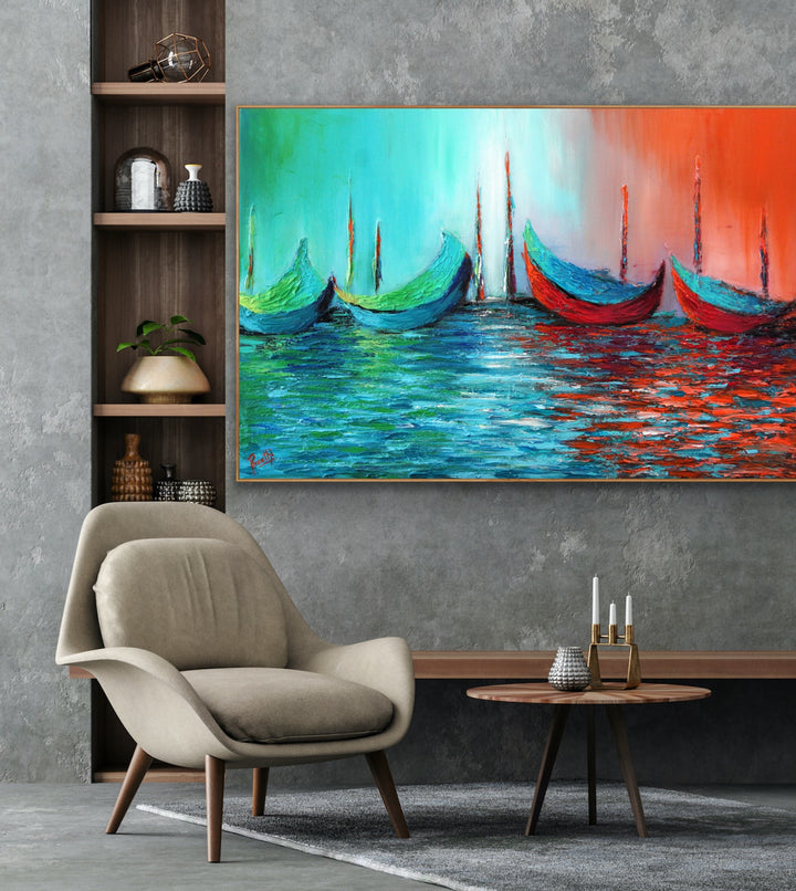 Reflecting down - Custom Art - Coastal art, seascape painting, Abstract painting, Minimalist Art, Framed painting, Wall Art, Modern Wall Decor, Large painting, Local Artist