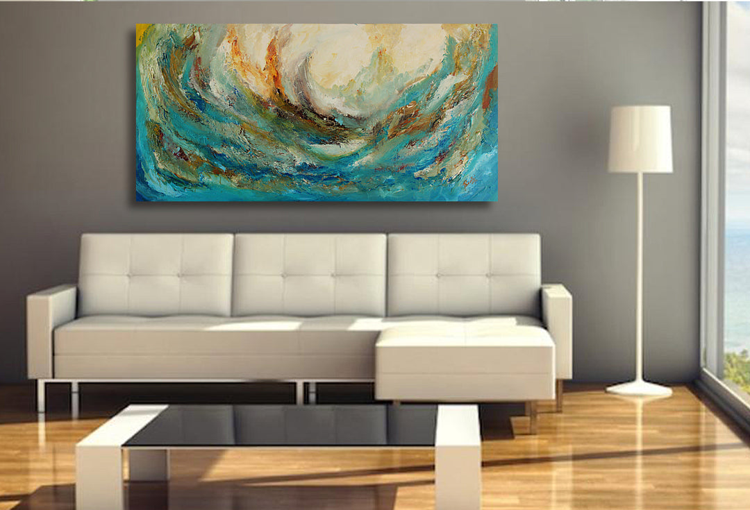 Tsunami - 24x48 - Original Contemporary Modern Abstract Paintings by Preethi Arts