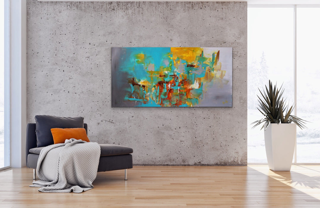 Ocean Jasper - 24x48 - Abstract painting, Modern Art, Wall art, Canvas painting, Framed art, Minimalist art