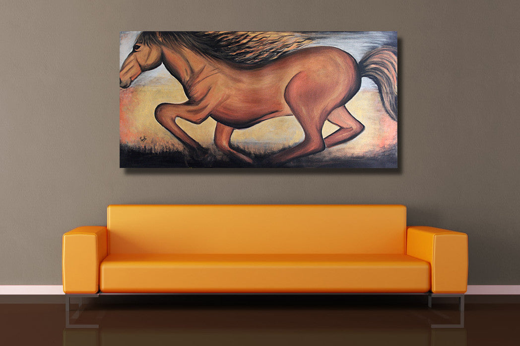 Golden Horse - 48x24 - Abstract painting, Modern Art, Wall art, Canvas painting, Framed art, Minimalist art