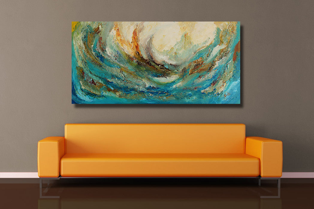 Tsunami - 24x48 - Original Contemporary Modern Abstract Paintings by Preethi Arts
